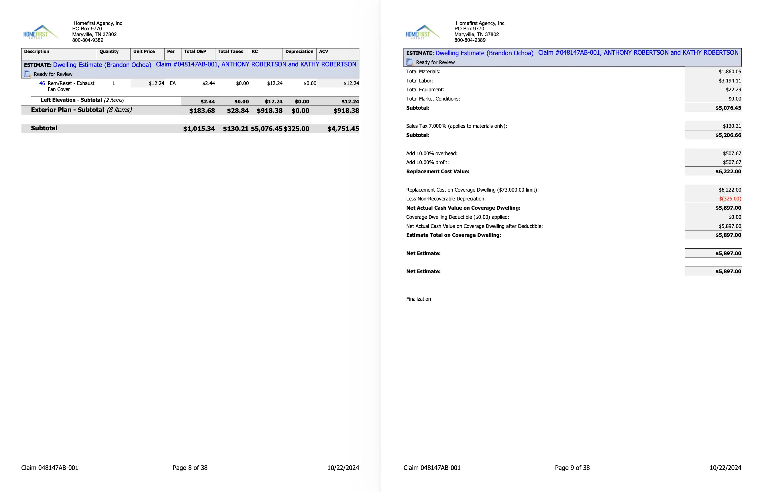 Robertson Residence, Interior & Exterior Restoration Estimate — slide 4